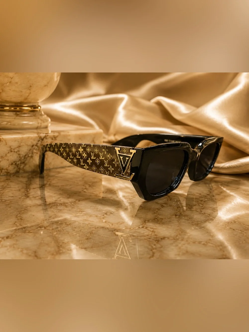 Black Frame Sunglasses with Brown LV Monogram